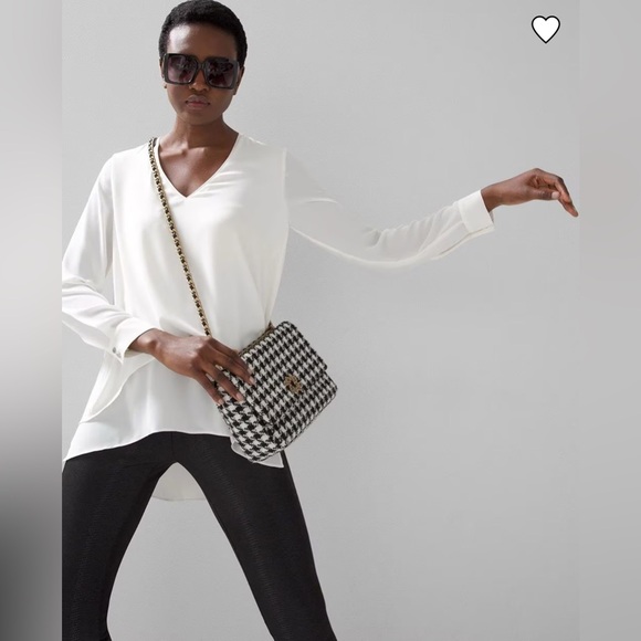 White House Black Market Ivory Long Sleeve Sheer V-Neck Tunic Size- S - Picture 2 of 15